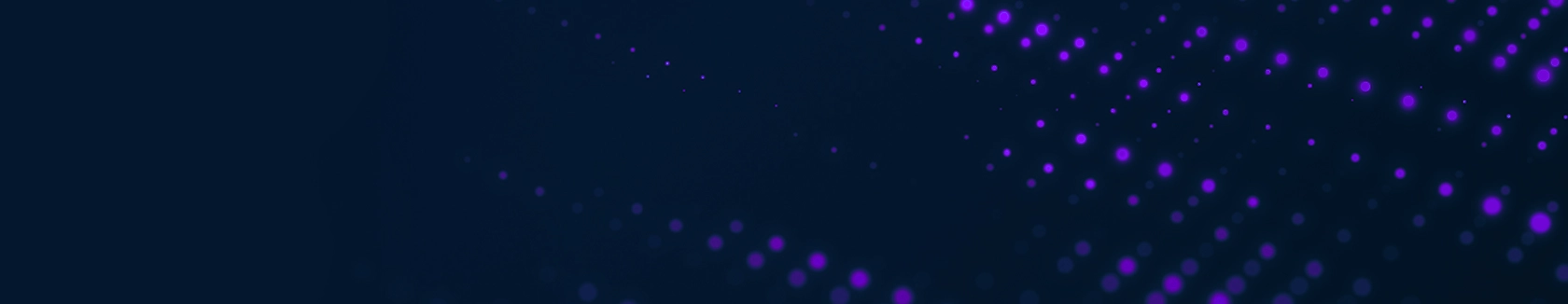 Dark abstract background with a grid of glowing purple dots, creating a digital wave pattern.